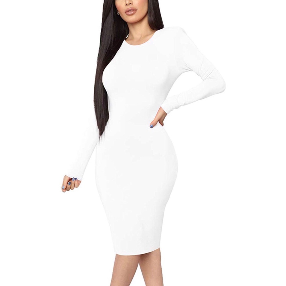 Sexy Bodycon Long Sleeve Round Neck Dress - Picture 2 of 6